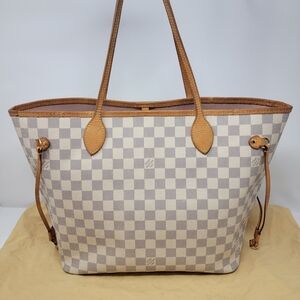 LOUIS VUITTON Damier Azur Neverfull MM Leather  Tote Bag